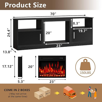 Fireplace TV Stand with 23" Electric Fireplace Heater Up to 80" TVs, Modern - Image 2