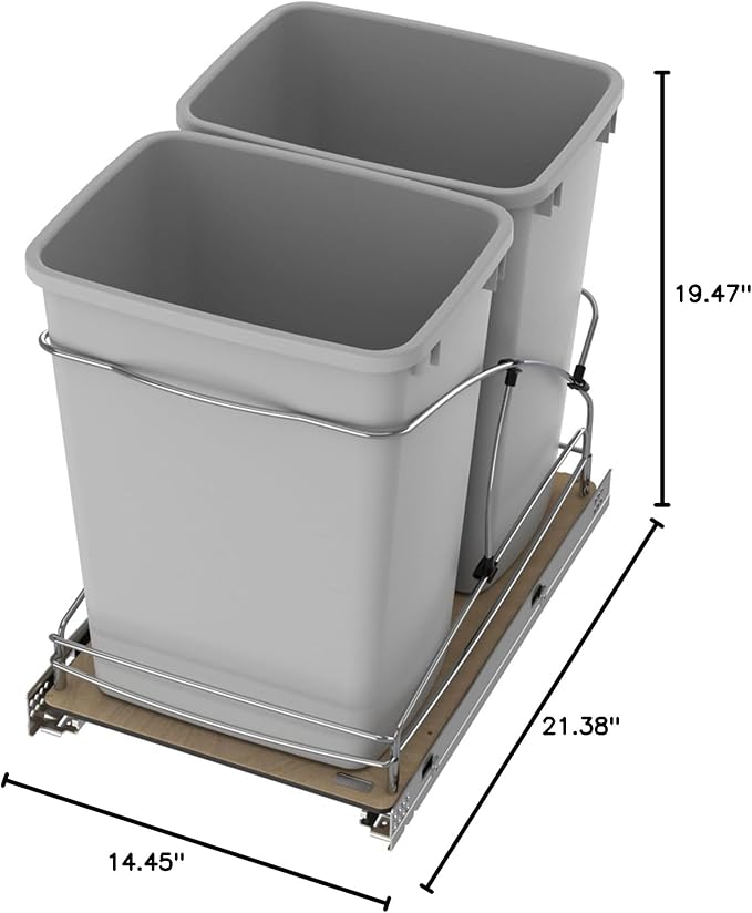 Rev-A-Shelf Steel Bottom Mount Double 35 Quart 8.75 Gallon Waste Bin Trash - Image 10