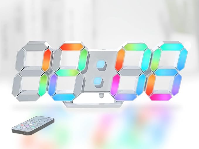 KOSUMOSU Wall Clock Neon Digital Clock 3D LED Desk Clock Large Display 9.7" RGB by KOSUMOSUTECHNOLOGY