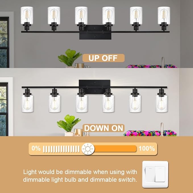 WINSHEN 6-Light Seeded Glass Vanity Light Fixtures in Matte Black Finish - Image 5