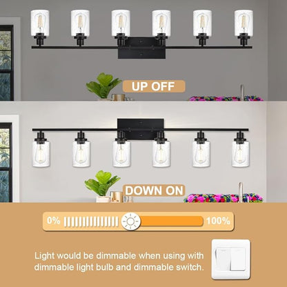 WINSHEN 6-Light Seeded Glass Vanity Light Fixtures in Matte Black Finish - Image 5