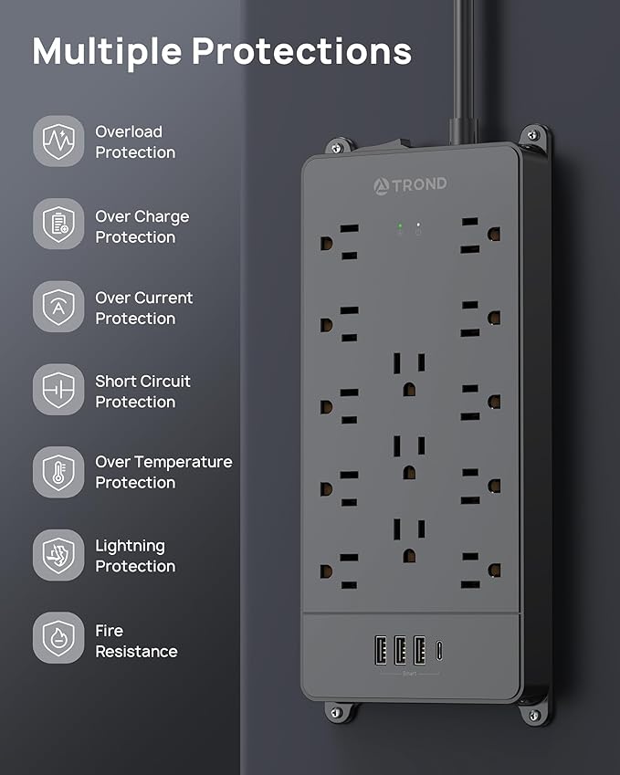 TROND Surge Protector Power Strip 15 ft Cord - Image 7