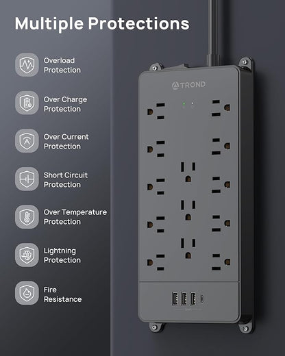 TROND Surge Protector Power Strip 15 ft Cord - Image 7