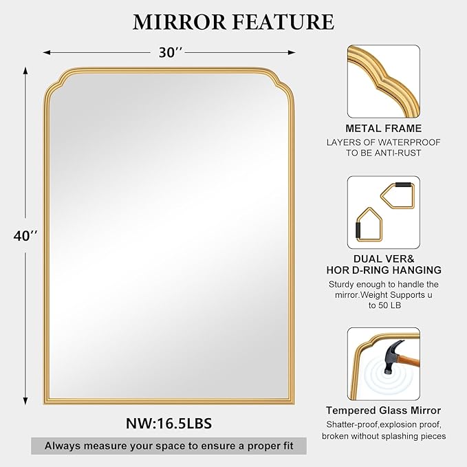 30X40 Inch Gold Bathroom Mirror - Image 5