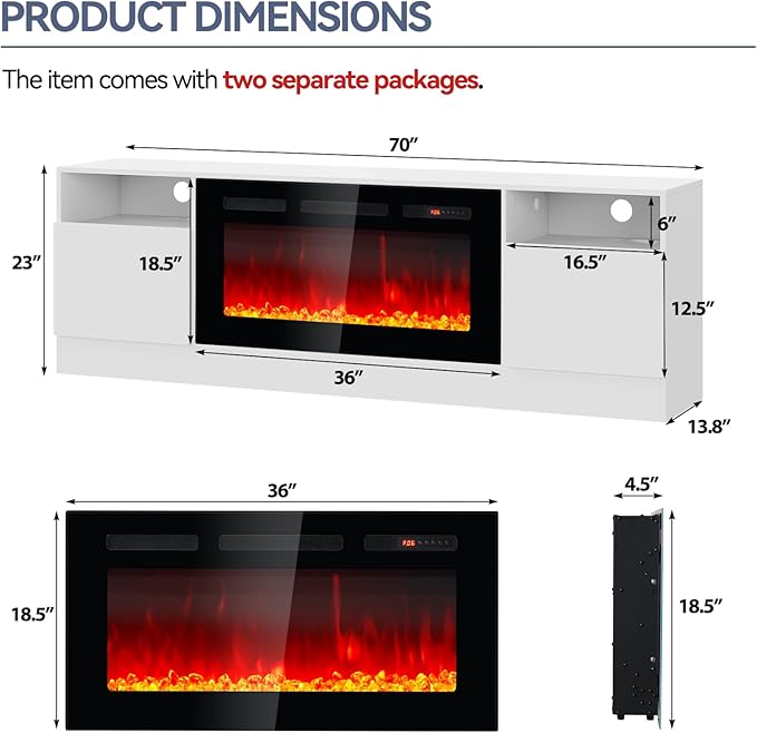 Fireplace TV Stand with Two Hinged Doors - Image 3