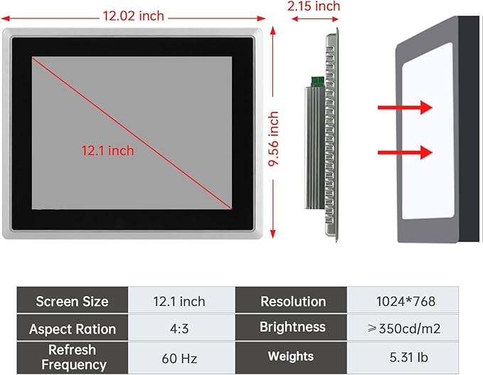 12.1-Inch Industrial Embedded Panel PC, Ratio 4:3 Multi-Touchscreen-Monitor - Image 3