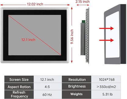 12.1-Inch Industrial Embedded Panel PC, Ratio 4:3 Multi-Touchscreen-Monitor - Image 3