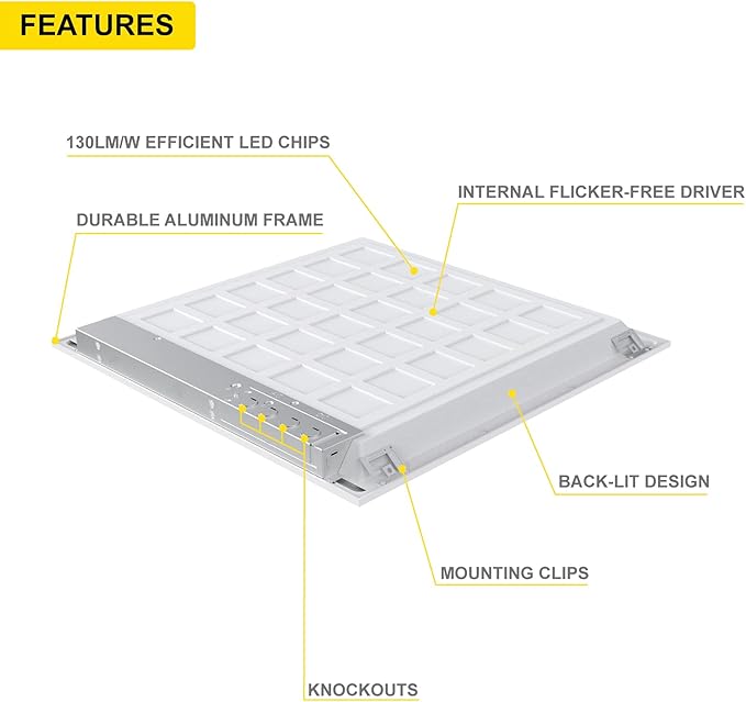 NUWATT 4 Pack, 2x2 FT LED Ceiling Panel, 4400 Lumens, 0-10V Dimmable, Flat - Image 3
