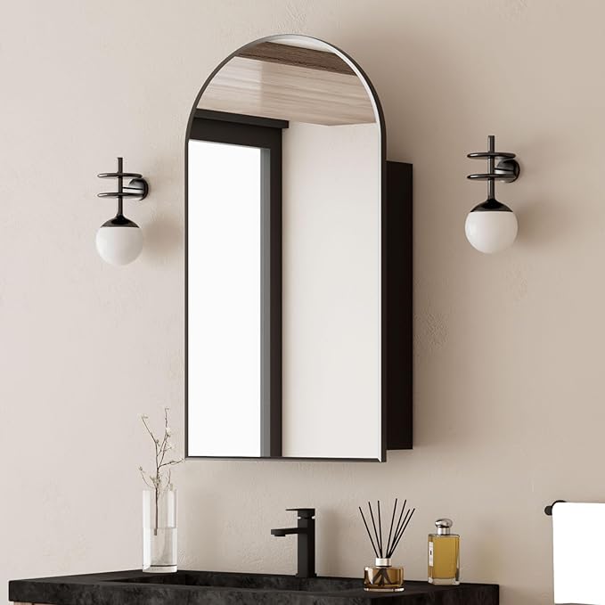 20x36 Black Arched Medicine Cabinet by Mepplzian