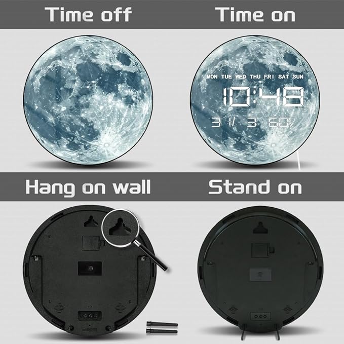 Timethink 12'' Full Moon Digital Wall Clock - Image 5