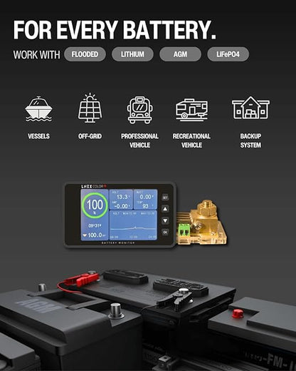 LNEX 500A Battery Monitor with Shunt, 3.5" Color Screen RV Monitor with 16ft - Image 5