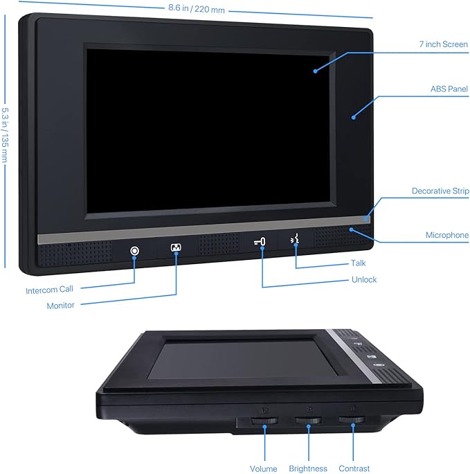 Wired Video Intercom System, 7 Inch Monitor and Aluminum Alloy Doorbell Camera - Image 6