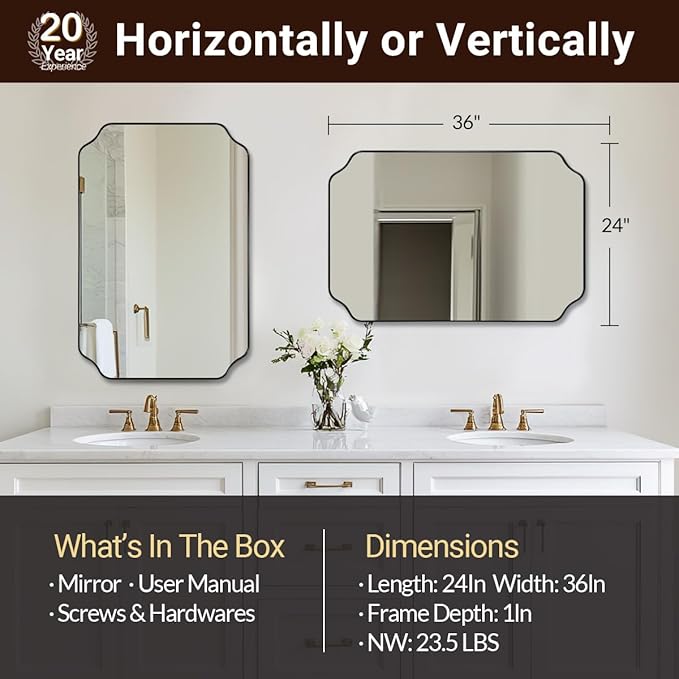 ANDY STAR Bathroom Vanity Mirror, 24x36 Inch Matte Black Mirror, Modern - Image 2