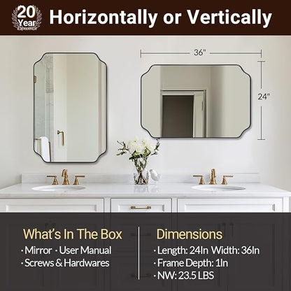 ANDY STAR Bathroom Vanity Mirror, 24x36 Inch Matte Black Mirror, Modern - Image 2