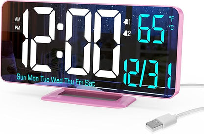 Pink Digital Clock for Bedroom 6.7in Dual Alarm Clock by KOSUMOSUTECHNOLOGY