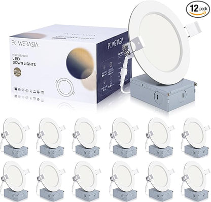 12 Pack 4 Inch Ultra-Thin LED Recessed Ceiling Light by POWERASIA