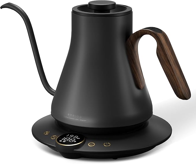 Gooseneck Electric Kettle with Precise ±1℉ Temperature Control, Wood-Accented by Cocinare