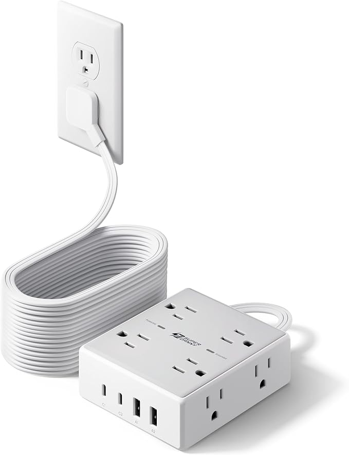 25Ft Long Extension Cord, Flat Plug Power Strip by SUPERDANNY