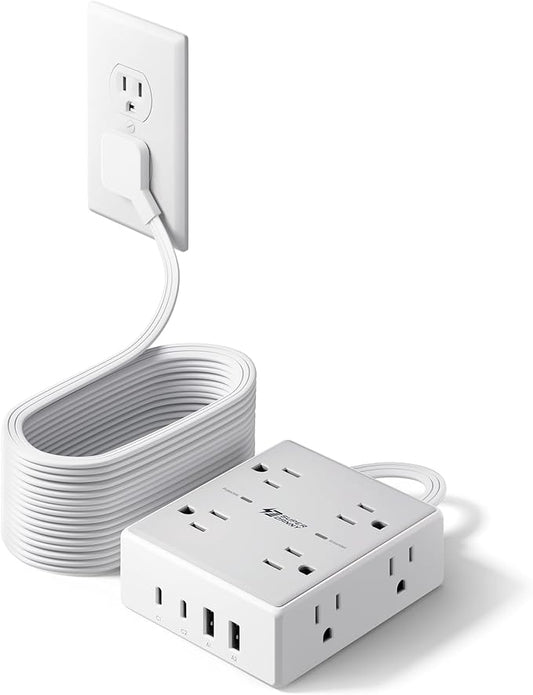 20Ft Long Extension Cord, Flat Plug Power Strip by SUPERDANNY