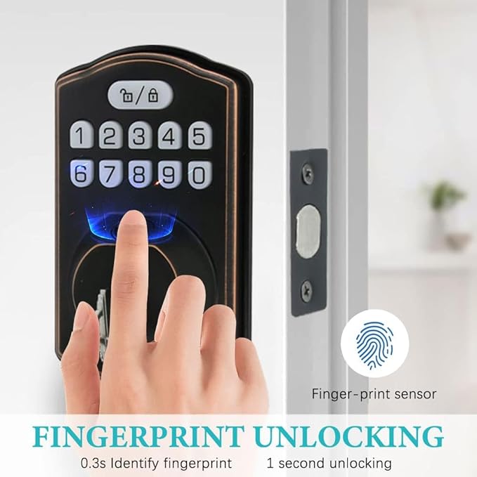 Fingerprint Door Lock with Passage Lever, Contemporary Electronic Keypad - Image 2