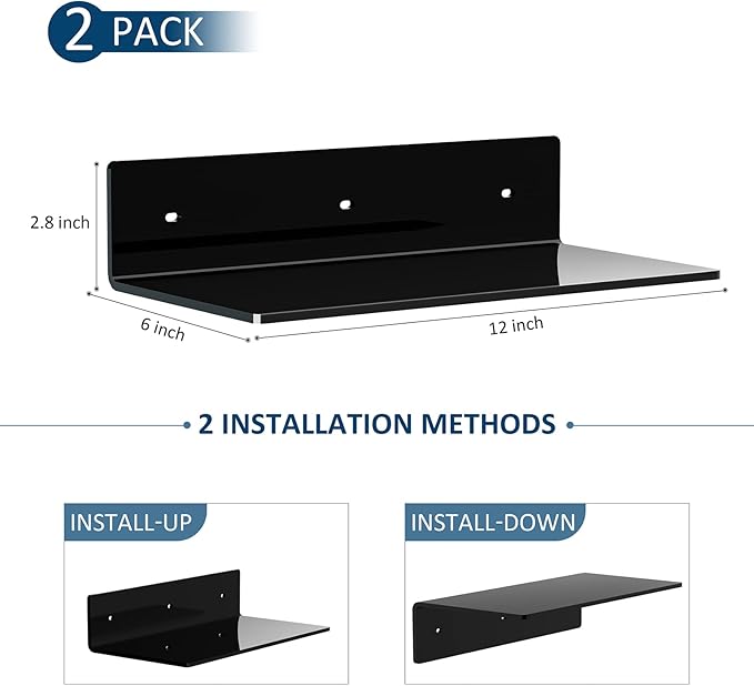 12 Inches Acrylic Wall Shelves 2 Pack, Floating Shelf - Image 3