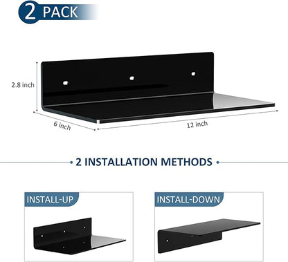 12 Inches Acrylic Wall Shelves 2 Pack, Floating Shelf - Image 3