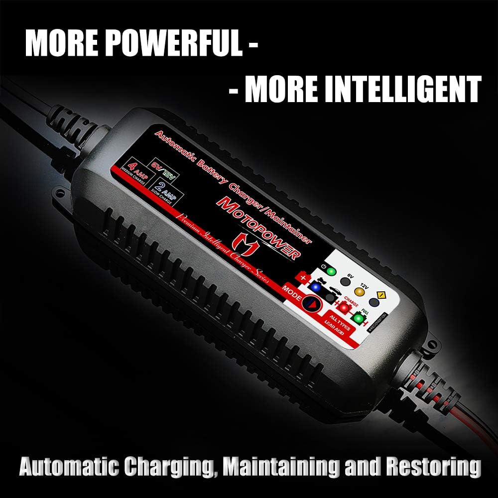 MOTOPOWER MP00207 6V and 12V 4AMP Automatic Smart Battery Charger