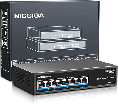 8 Port Gigabit PoE Switch Unmanaged, 8 Ports PoE+@120W, 802.3af/at, NICGIGA 8 by NICGIGA