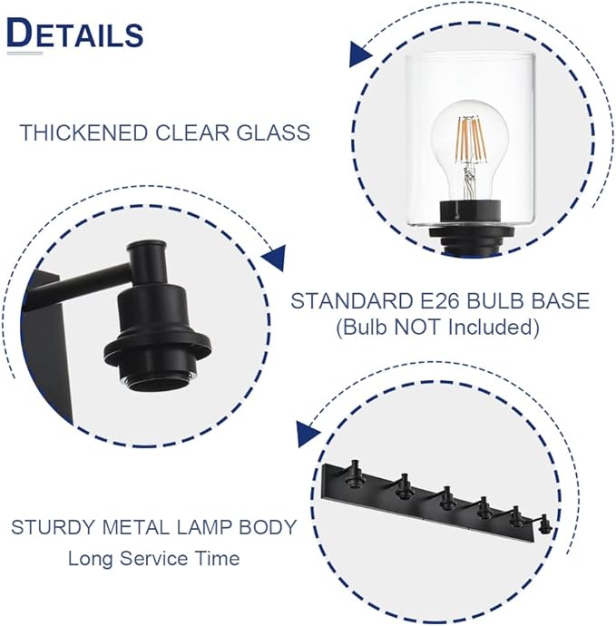 TODOLUZ Industrial Wall Sconce Lighting in Matte Black Finish, 3-Light Bathroom - Image 7