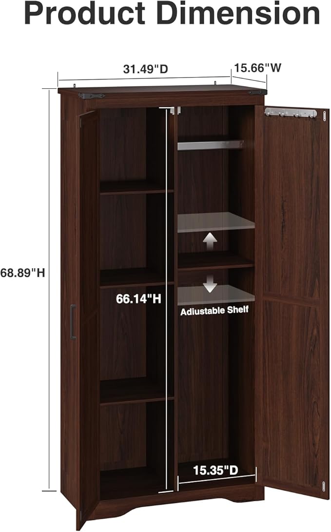 Tall Storage Cabinet with Adjustable Shelves, Farmhouse Pantry Organize with 2 - Image 2