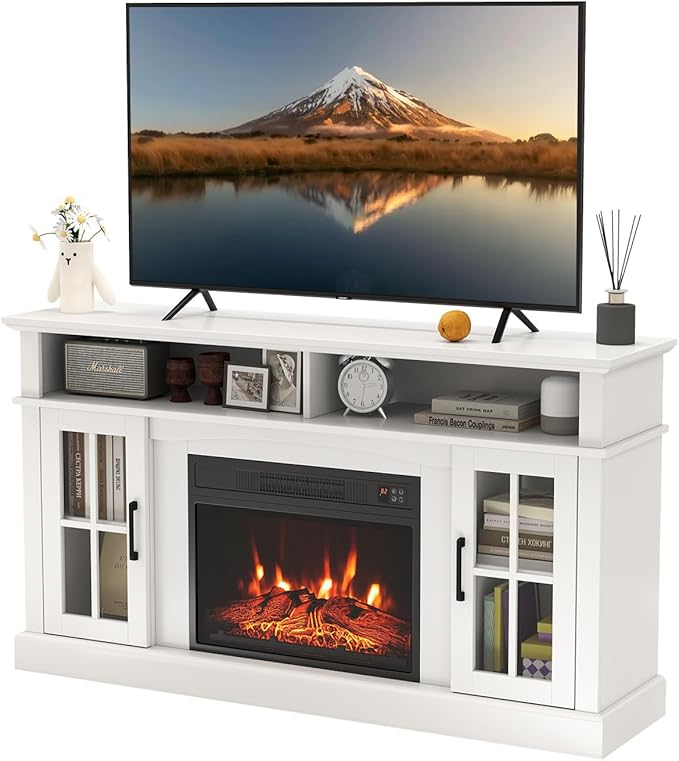 SIMOE 58 in TV Stand with 23 Inch 5100BTU Fireplace, Electric Fireplace TV by SIMOE