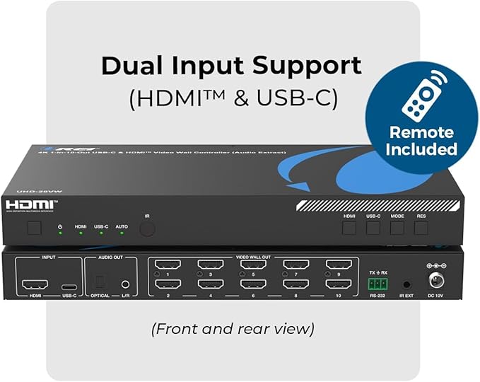OREI 4K 3x3 Video Wall Controller – HDMI & USB-C Video Wall Processor, 1080p - Image 2