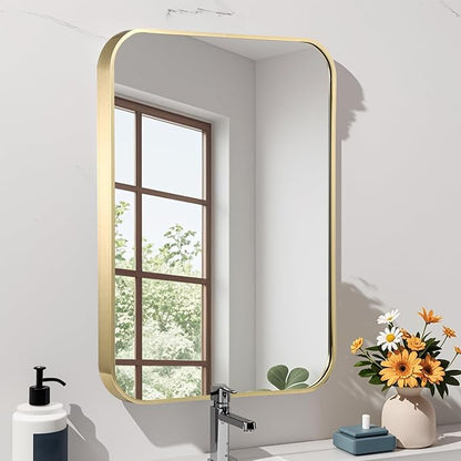 22x30 Inch Gold Bathroom Mirror, Brushed Gold Metal Framed Rectangular Mirror - Image 2