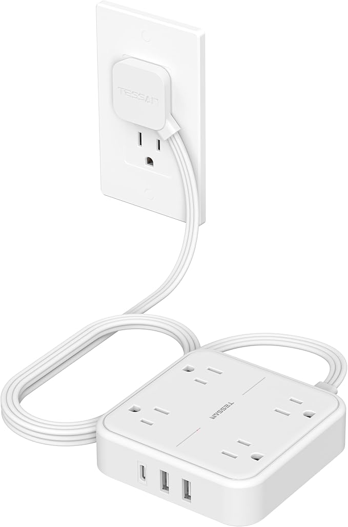 Surge Protector Flat Extension Cord 5FT, TESSAN Flat Plug Power Strip by TESSAN