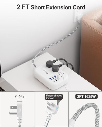 Beeiker Short Extension Cord 2 Foot- 6 USB Travel Power Strip - Image 5