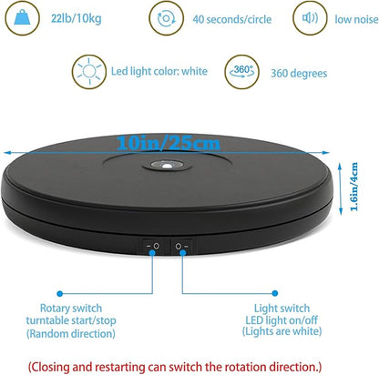 YVV 10'' LED Rotating Display Stand, 360° Motorized Turntable - Image 4