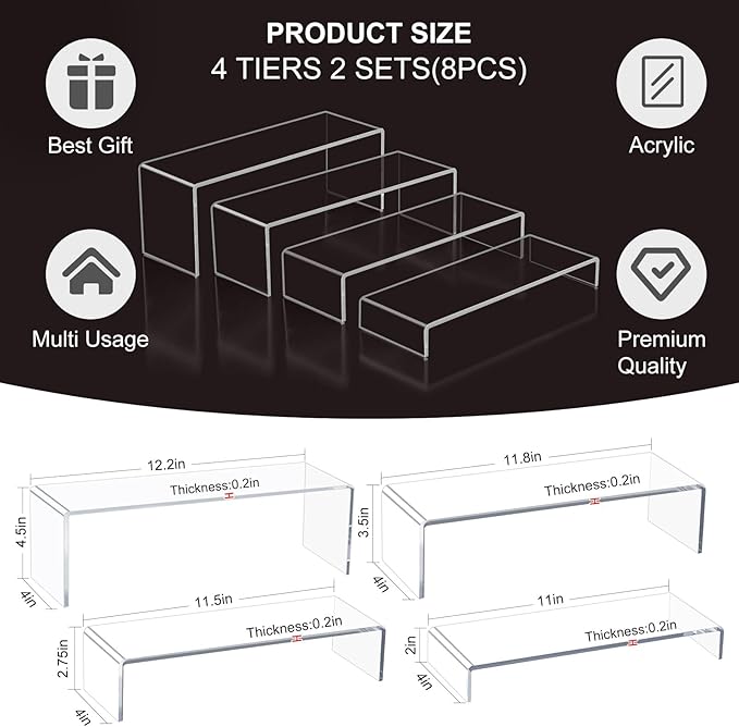Blaithom Acrylic Display Riser Stand, Thickened to 0.2'' Acrylic Shelf Risers - Image 3