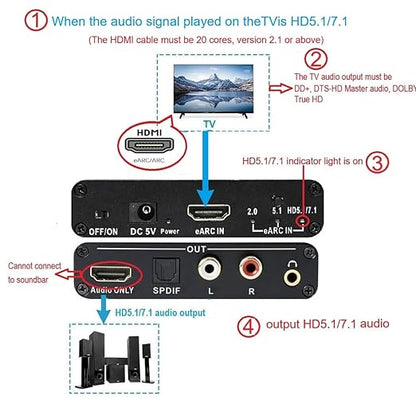 Wilxisum HDMI Earc/Arc Audio Extractor/Adapter, HDMI Earc/Arc to RCA R/L - Image 7