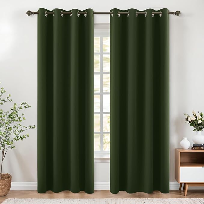 KOUFALL Dark Olive Green Blackout Curtains 84 Inches Long Moss Green Vintage - Image 2