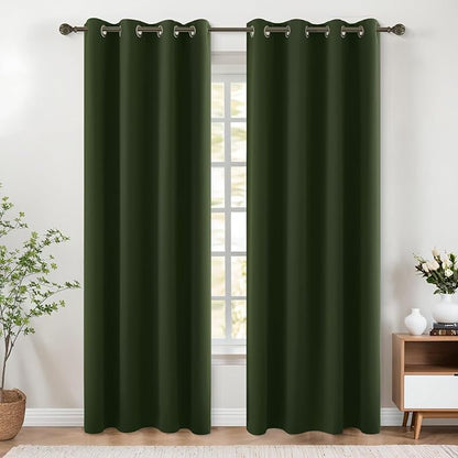 KOUFALL Dark Olive Green Blackout Curtains 84 Inches Long Moss Green Vintage - Image 2