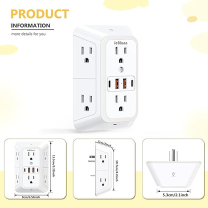 Wall Outlet Extender with Night Light, Power Plug Adapter Multi Plug Outlet - Image 6