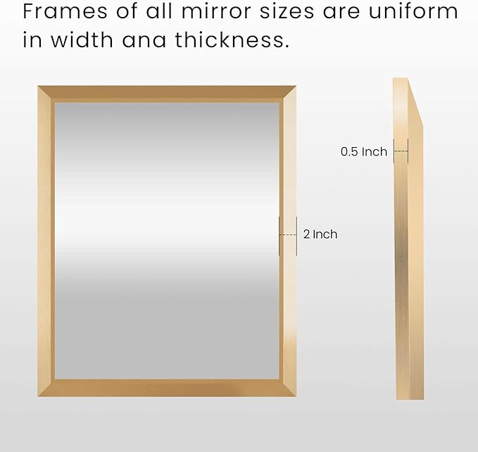 Amorho Bathroom Mirror, 30x36 Inch Golden Thick Metal Framed Wall Mirrors - Image 5