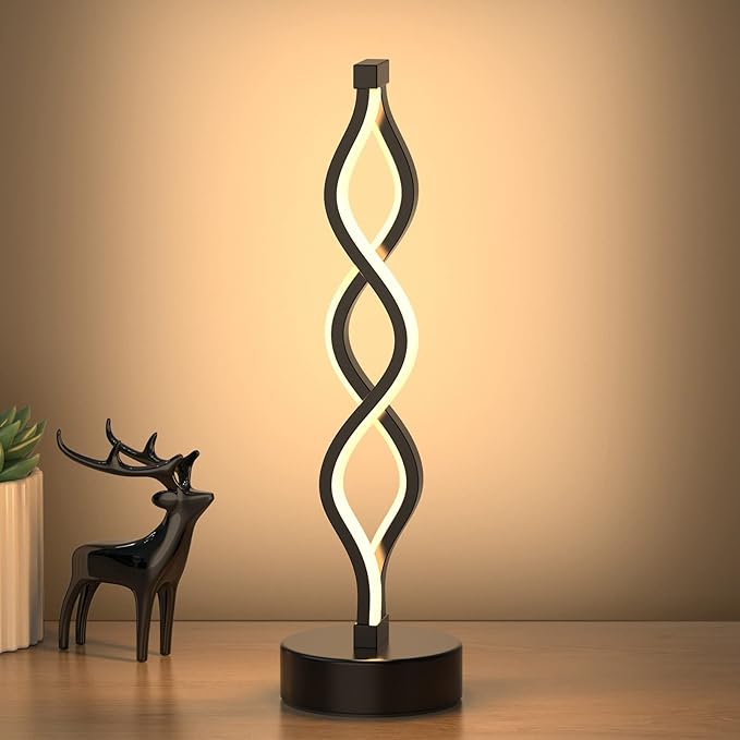 NUÜR Infinity Spiral LED Table Lamp Black, Dimmable Metallic Bedside Lamp by NU%C3%9CRLightning