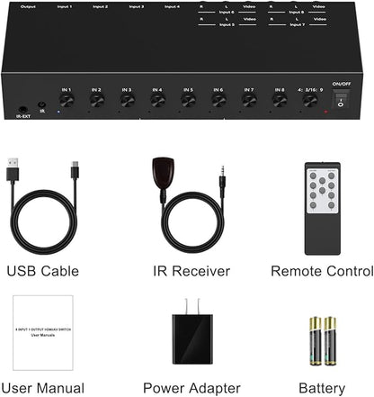 Dingsun 4 Way HDMI 2.0 to HDMI Switch + 4 Way RCA to HDMI Converter - Image 6