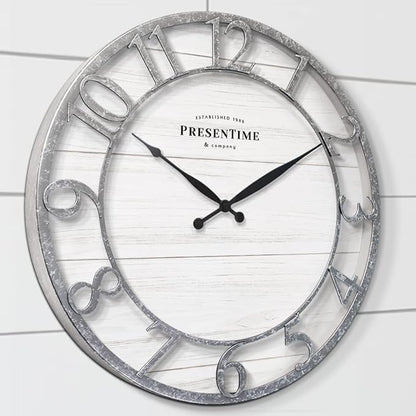 Presentime & Co 21" Farmhouse Series Wall Clock, Shiplap Style, Raised 3D - Image 5