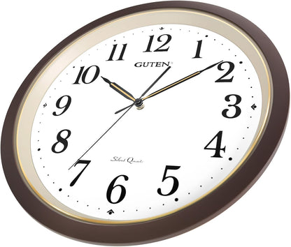 Caysie 16 Inch Large Silent Non Ticking Wall Clock, Quartz Battery Operated, Round Decorative Retro Brown Clock for Living Room, Bedroom, Kitchen, School, Office (Brown)