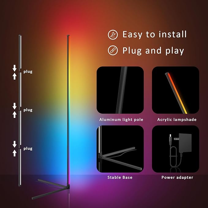 Tyute Corner Floor Lamp 2 Pack, LED Lamps - Image 6
