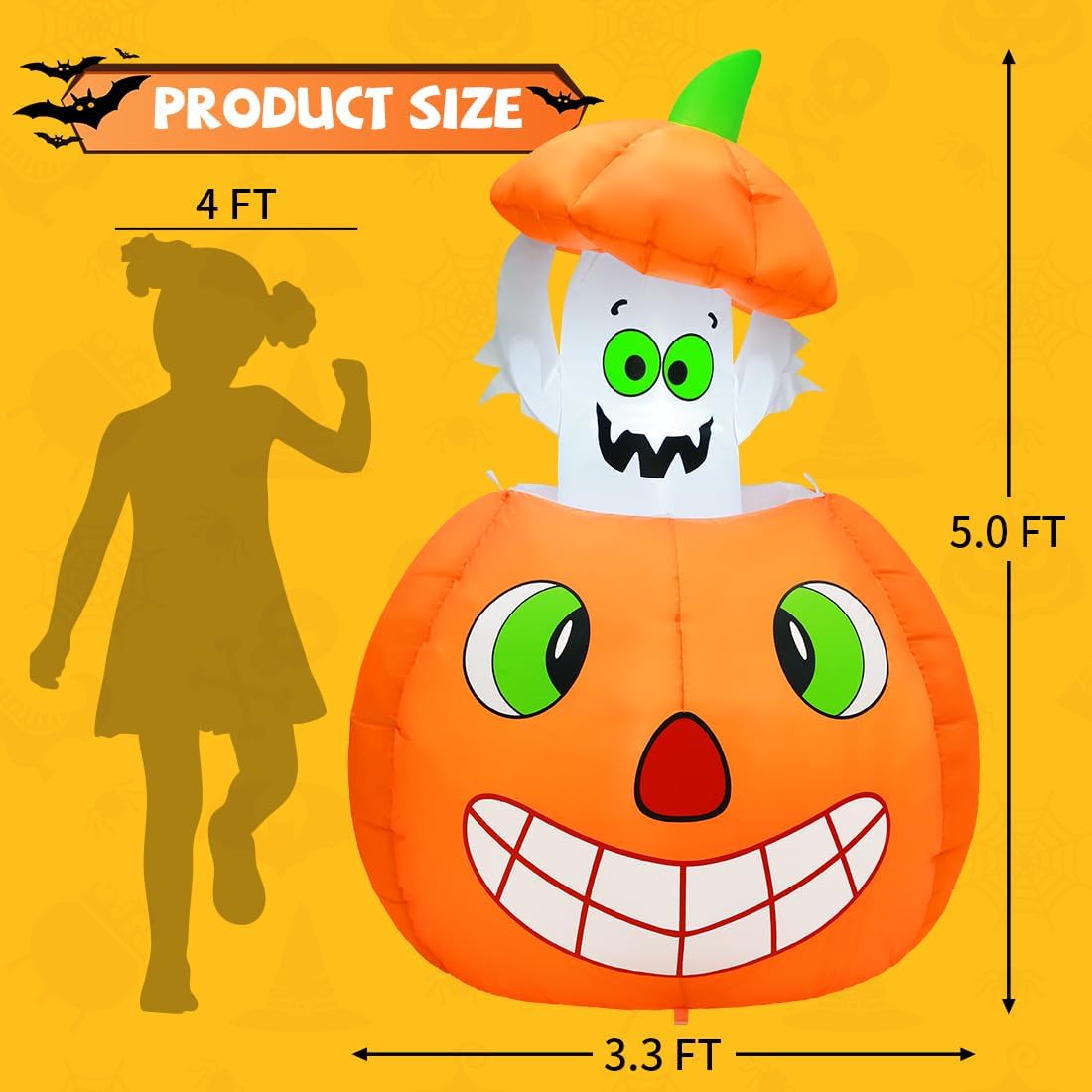 COMIN 5 FT Halloween Inflatables Animated Pumpkin Ghost Outdoor Decorations B...