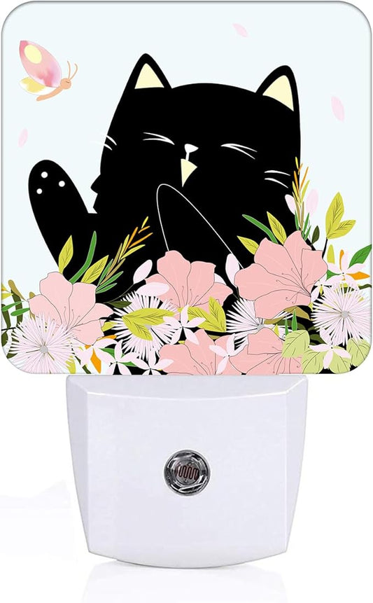 FSHVQKD Black Cat and Flowers Night Light, Plug Into Wall by Unknown