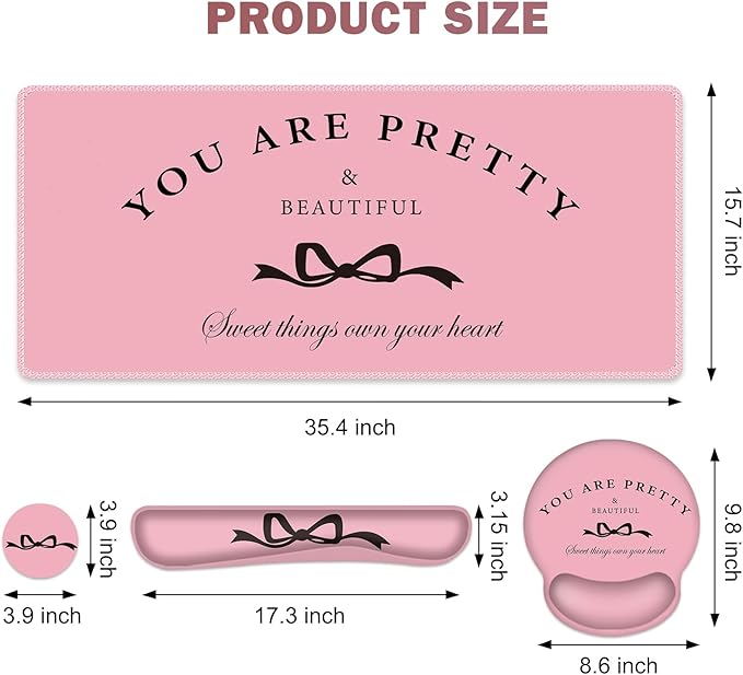 Gaming Mouse Pad, Large Desk Mat, Cute Desk Pad Protector, 4in1 XXL Mousepad + - Image 3